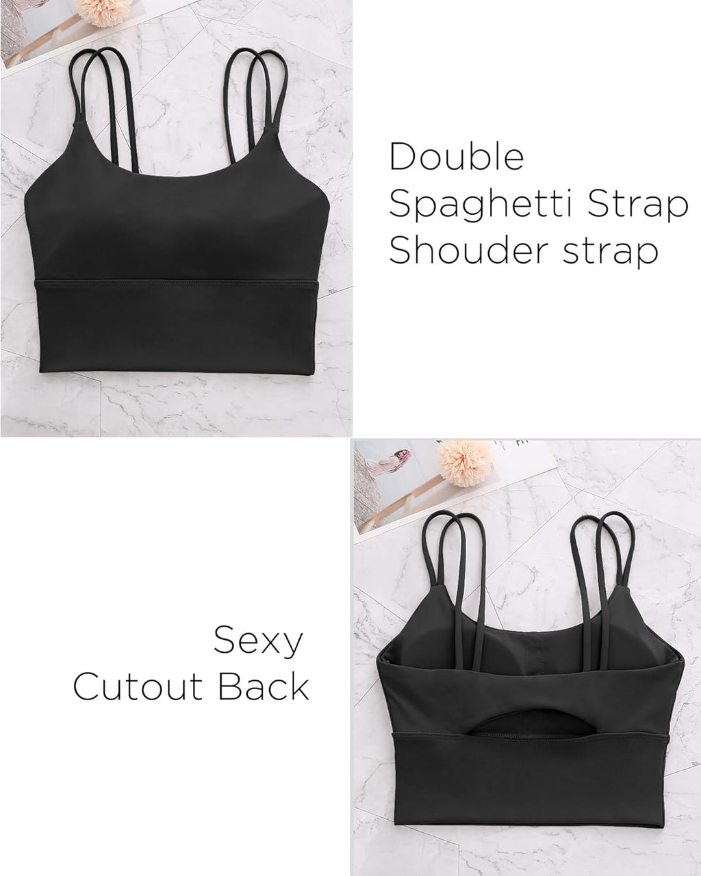 Sports Bras for Women High Support Longline Workout Tank Tops Built in Bra Strappy Yoga Padded Crop Top